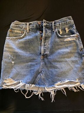 Agolde 25 Blue Denim Skirt with Contrast Topstitching